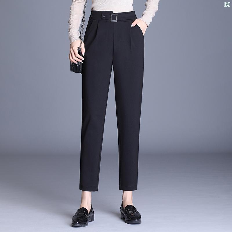 レディース　ファッション　オシャレ　シンプル パンツ ハイウエスト フット ドレープ カジュアル シガレット ストレッチ スーツ 九分丈 6,975円
