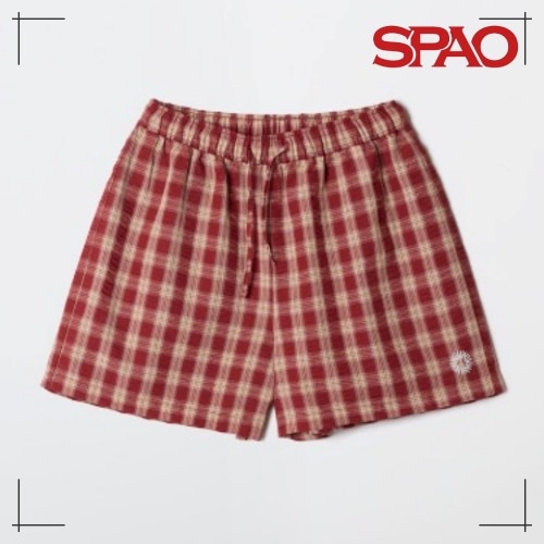 SPAO公式 999HUMANITYコラボ チェック柄パジャマ半ズボン (RED) 韓国人気 かわいい