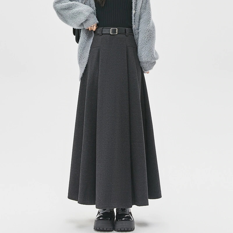 韓国ファッションレディーススカート 百掛け 秋冬 プリーツスカート可愛らしいロングスカートラシャスカート