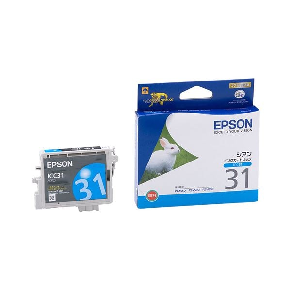 （まとめ） エプソン EPSON インクカートリッジ シアン ICC31 1個 (×4セット)