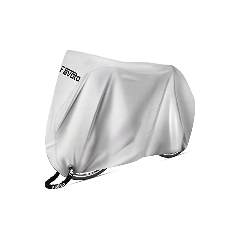 Favoto 自転車カバー 210D 厚手 破れにくい 撥水加工 防水 UVカット 紫外線防止 盗難防止 防風バックル/ロックホール/収納袋付き サイクルカバー 29インチまで対応 汎用タイプ(シルバ