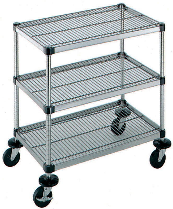 本間冬治工業 弁慶シェルフワゴン 3段 上中下段メッシュ棚 460x760xH827mm 4-3-3M-7