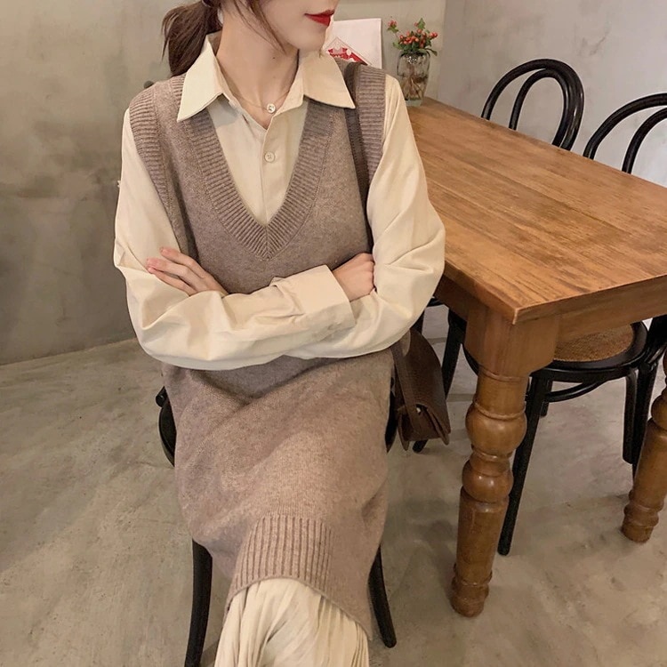 ニットベストワンピースレディースロング丈4050秋冬2点セットセットアップゆったりワンピースセットきれいめ着痩せオシャレ2色