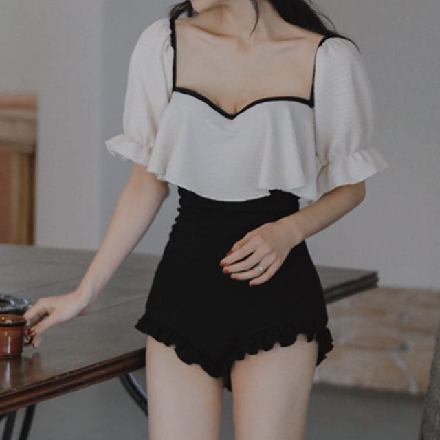 ワンピース水着 上品 バイカラー バックシャン