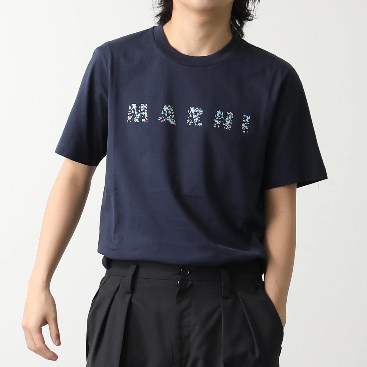 MARNI マルニ Tシャツ HUMU0198PQ USCW21 メンズ 半袖 カットソー ロゴT コットン クルーネック FLB99/BLUBLACK 26,021円