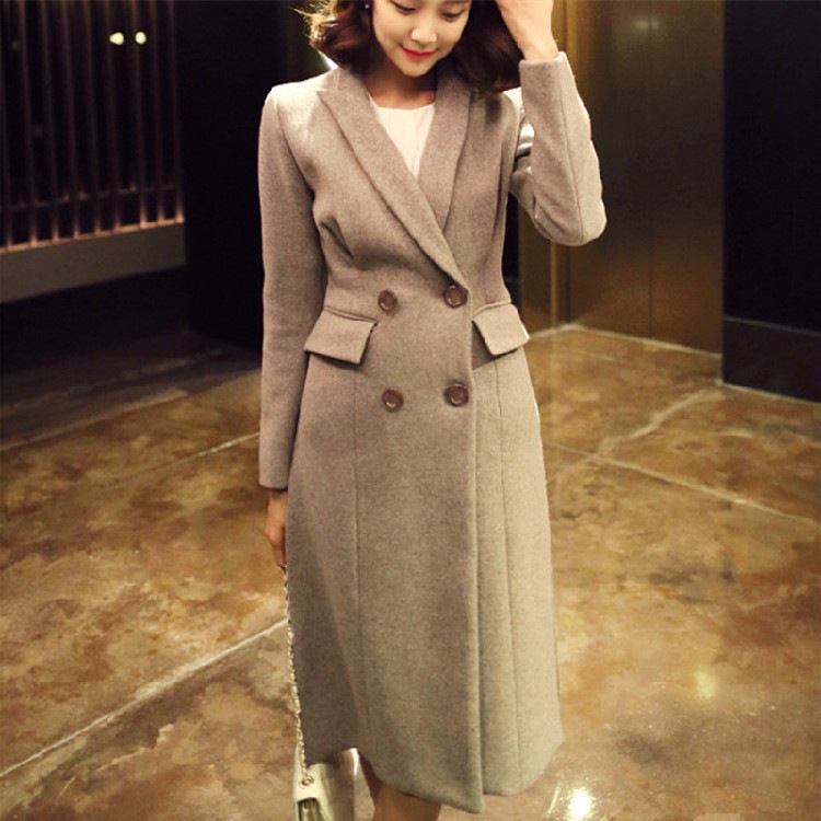 送料無料即納Ｗボタン　エレガント　ロング丈　ポケット付　クラシカル　チェスターコート　通勤　ＯＬ 6,073円