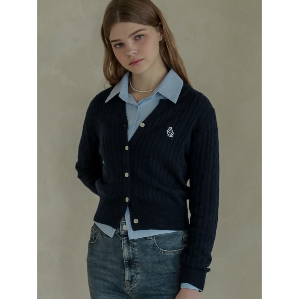 LOSSYROW ロッシーカシミヤケーブルパッチカーディガン ネイビー