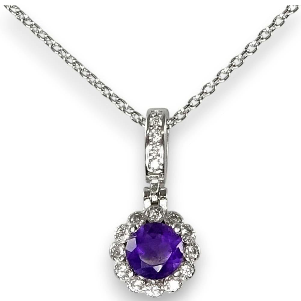 アメジストネックレスペンダントSILVER925 1.0カラット豪華CZ取巻きのボリューム ペンダント 【誕生石2月】 【ギフトラッピング済み】