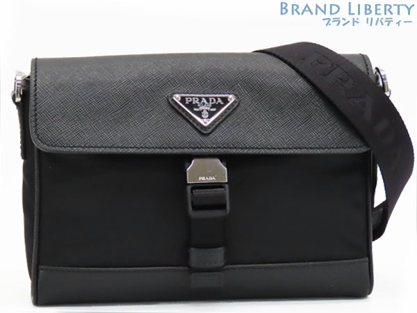 新品同様プラダリナイロンテスートサフィアーノトライアングル斜め掛けショルダーバッグメッセンジャーバッグポシェットブラック