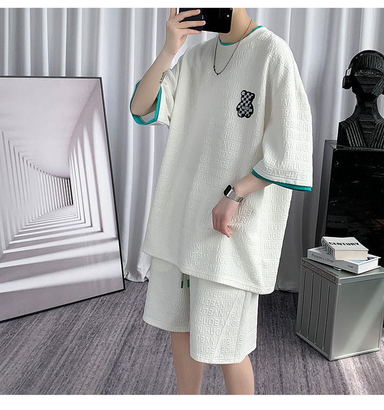 カジュアルスポーツ風スーツメンズ2着コーデハンサムベアー半袖半ズボンカップルスーツ