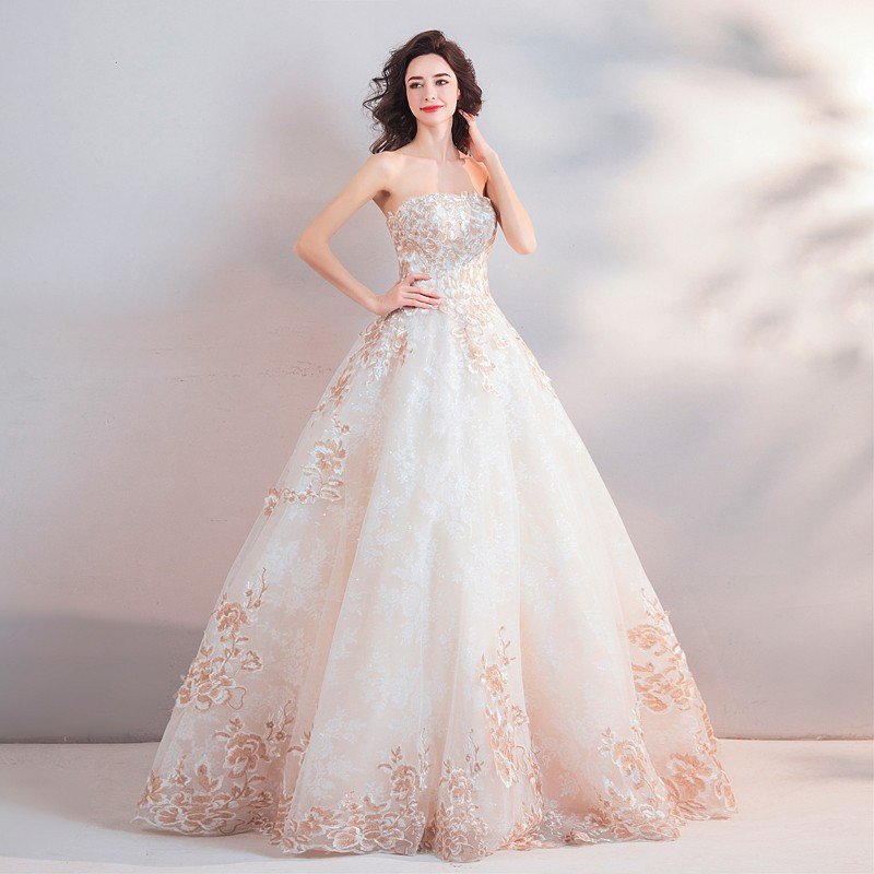 ウェディングドレス 花嫁ドレス ウエディングドレス ブライダル 結婚式 エンパイア 二次会 ロングドレス パーティードレス 編み上げタイプ 大きいサイズ