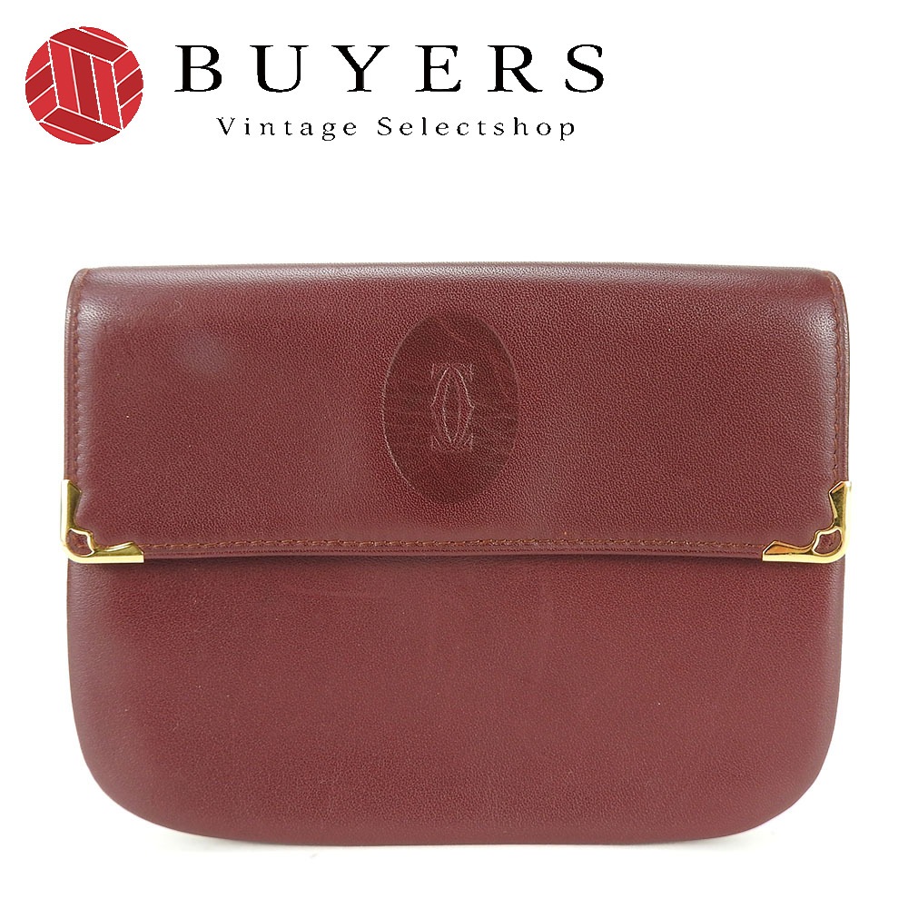 中古 ポーチ マストライン レザー ボルドー ゴールド金具 普段使い 小物 must de cartier レディース 女性