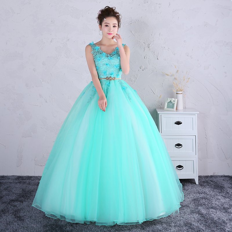 カラードレス 演奏会用ロングドレス グリーン ロングドレス 披露宴 発表会 プリンセスラインドレス