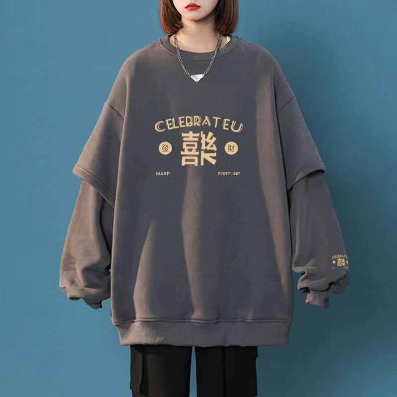 春と秋のゆったりフィットプラスサイズスウェットシャツ - 初秋の長袖トップス/アウターウェアトレンド