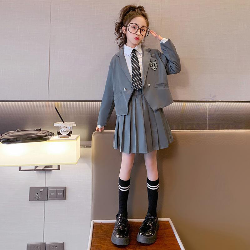オールインワンセットアップセットアッププリーツスカート 服装 小学校 袴 卒業式 ショット丈 スーツ 女子 服 チェック柄 160 高校生 中学生 4点セット 120-170cm お受験 おしゃれ
