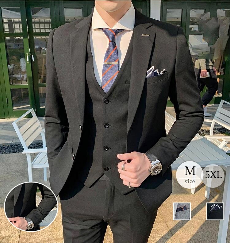 新品 スーツ スリーピース　メンズスーツ スリム ビジネススーツ 2つボタン 洗えるパンツウォッシャブル セットアップ　3ピース　パーティー 結婚式 リクルート　彼氏　父の日