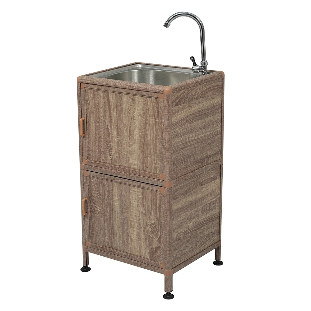 【国内即日発送】囲い付きで便利】屋外 流し台 ステンレス W46×D35×H108cm ガーデンシンク 作業台 キッチン 台所 屋外 簡易 シンク 組み立て簡単 収納棚付 庭 高さ調節 調理台 ガーデ 11,964円