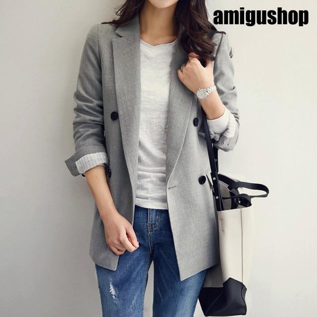 サマージャケット レディース 夏ジャケット テーラードジャケット ブラック グレー ジャケット オフィス 通勤 OL 長袖 韓国風 5,281円