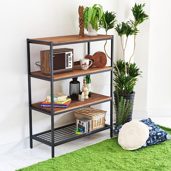 棚 4段 ミッドセンチュリー リビングラック ラック モダン ナチュラル シンプル おしゃれ カフェ 北欧 木目