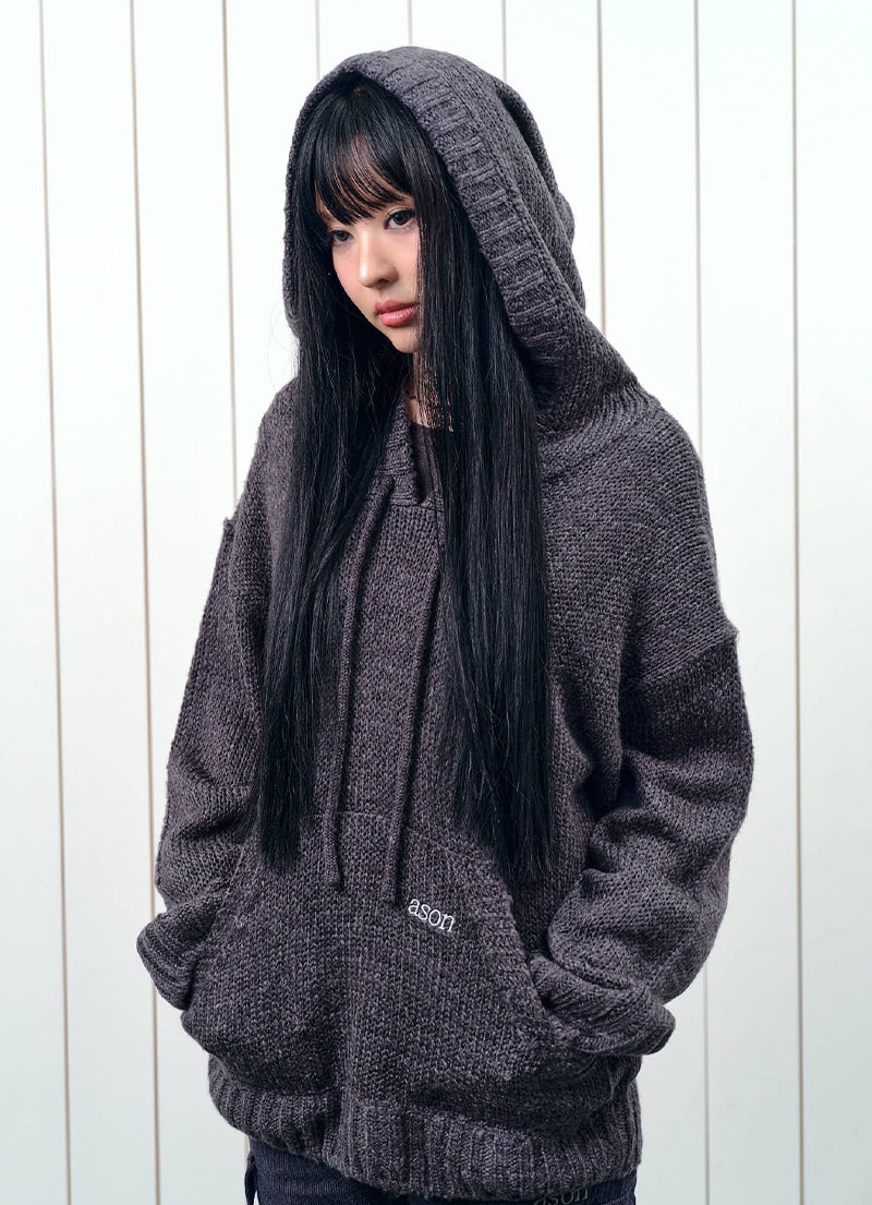【AS"ON】 POPO HOOD KNIT / CHARCOAL 正規品