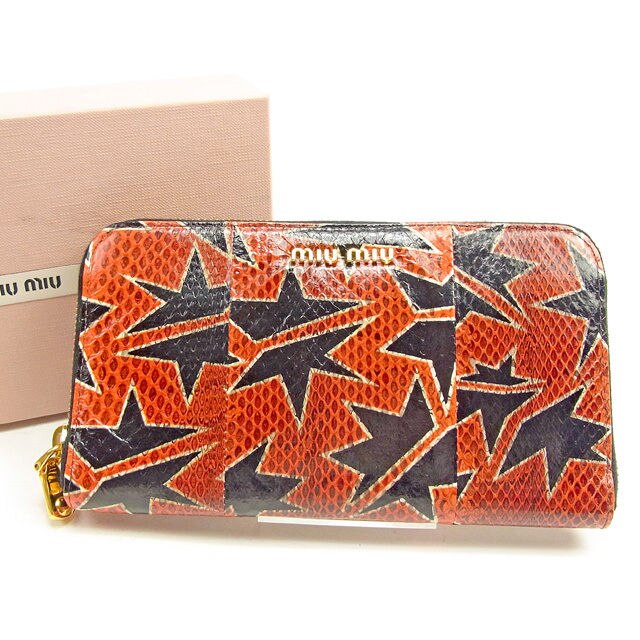 長財布 ラウンドファスナー パイソン型押し ブラック レッド 中古