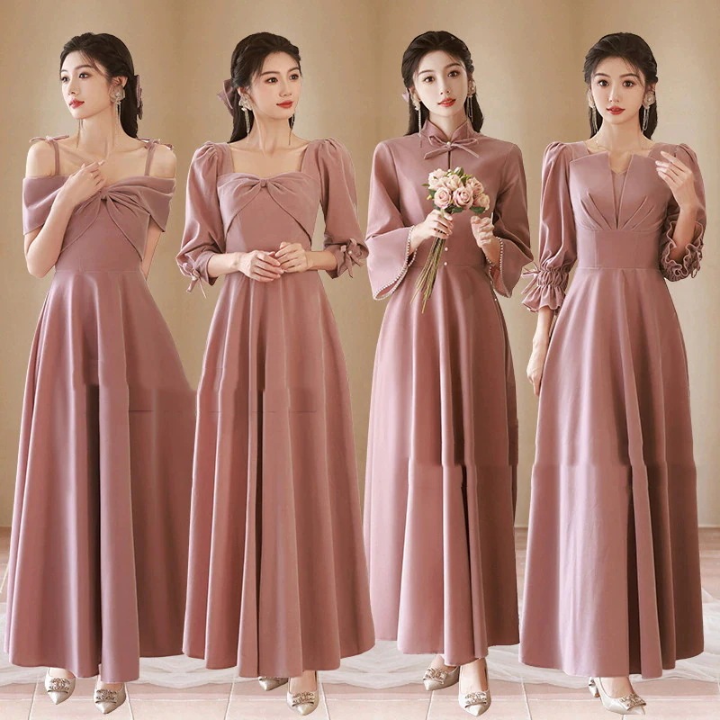 【縁喜】花嫁ロングドレスブライズメイド ドレス グレー お揃いドレス フォーマルドレス 体型カバー Vネック 母親 結婚式ワンピース 同窓会 パーティードレス メガ割 13