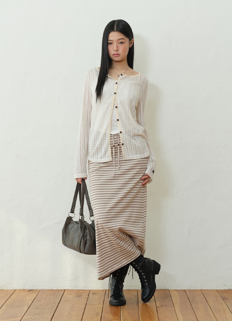 【AS"ON】 SORT STRIPE LONG SKIRT 正規品