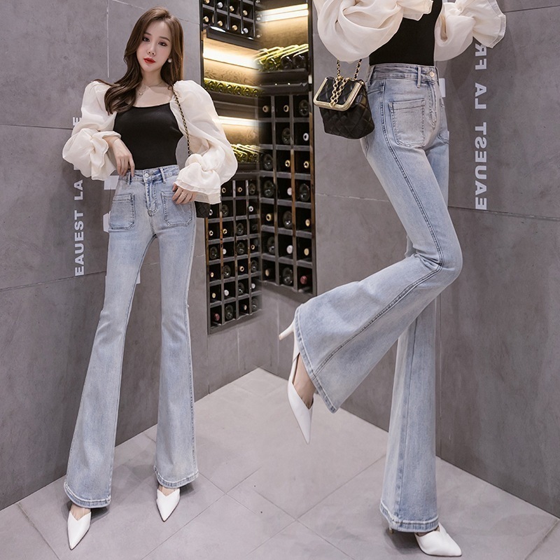 秋冬新作フレアパンツレディースハイウエストドレープジーンズストレッチスリムスリミングスリ 母の日-0009964