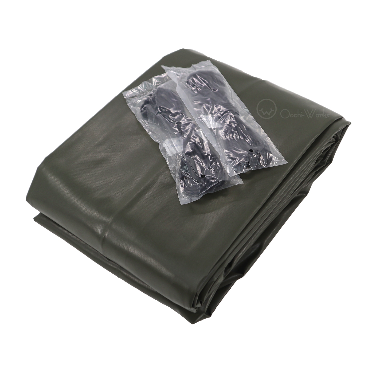 トラックシート OD 4号 2.66ｍ×4.6ｍ コードゴム4ｍ×2本付き 国防色 エステル帆布 2tロングトラック 荷台カバー 荷台シート