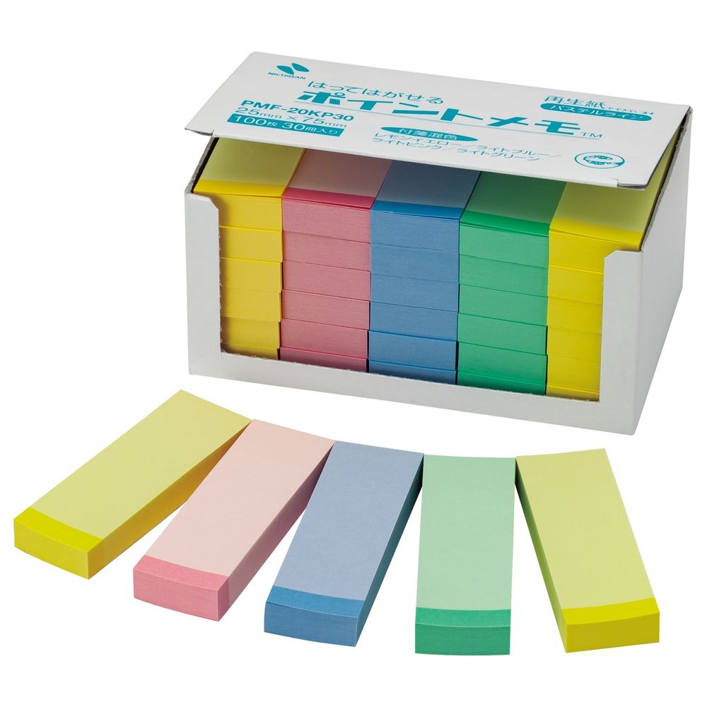 （まとめ買い）ニチバン ポイントメモ 付箋紙 再生紙 業務用パック 25x75mm 100枚x30冊入 パステルライン 混色 PMF-20KP30 [x3] 7,214円