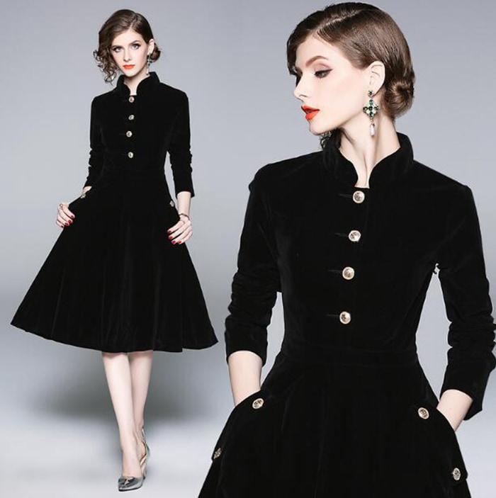 送料無料 パーティードレス 結婚式 ワンピース 膝丈 シャツワンピース 詰襟 結婚式 卒業式 入学式 二次会 披露宴 謝恩会 お呼ばれ 袖あり 大きいサイズ ワンピース フォーマルドレス ドレス フォ