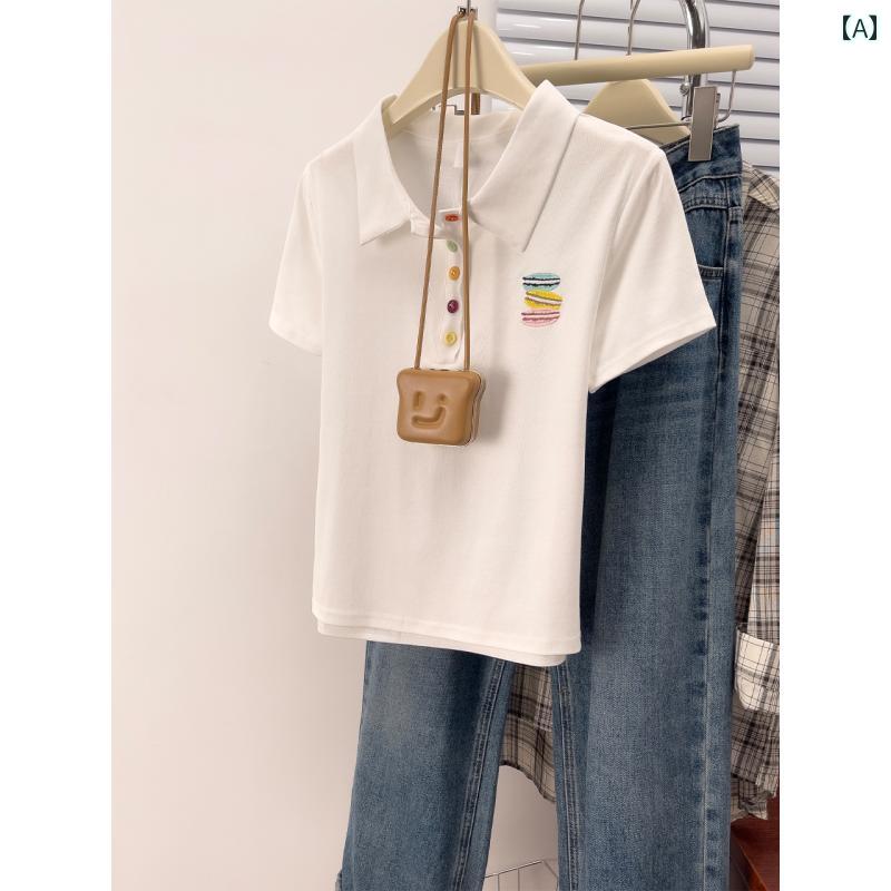 ポロシャツ レディース 半袖 tシャツ 夏 綿 トップス タイプ カジュアル ホワイト ピンク