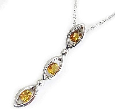 シルバー天然シトリン プラチナ850チェーン ナベットデザインペンダント[ジュエリー]ギフトラッピング済み11月誕生石シトリン