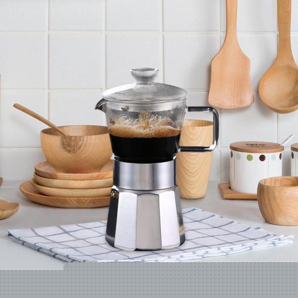 伝統的なイタリアのコーヒーメーカーコンロエスプレッソポット人間工学に基づいたハンドルカフェバーホームホリデーギフト用のおいしいコーヒーを作り