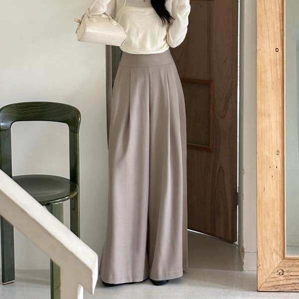韓国ファッション ベーシック ゆらゆら ピンタック ワイド スラックス パンツ