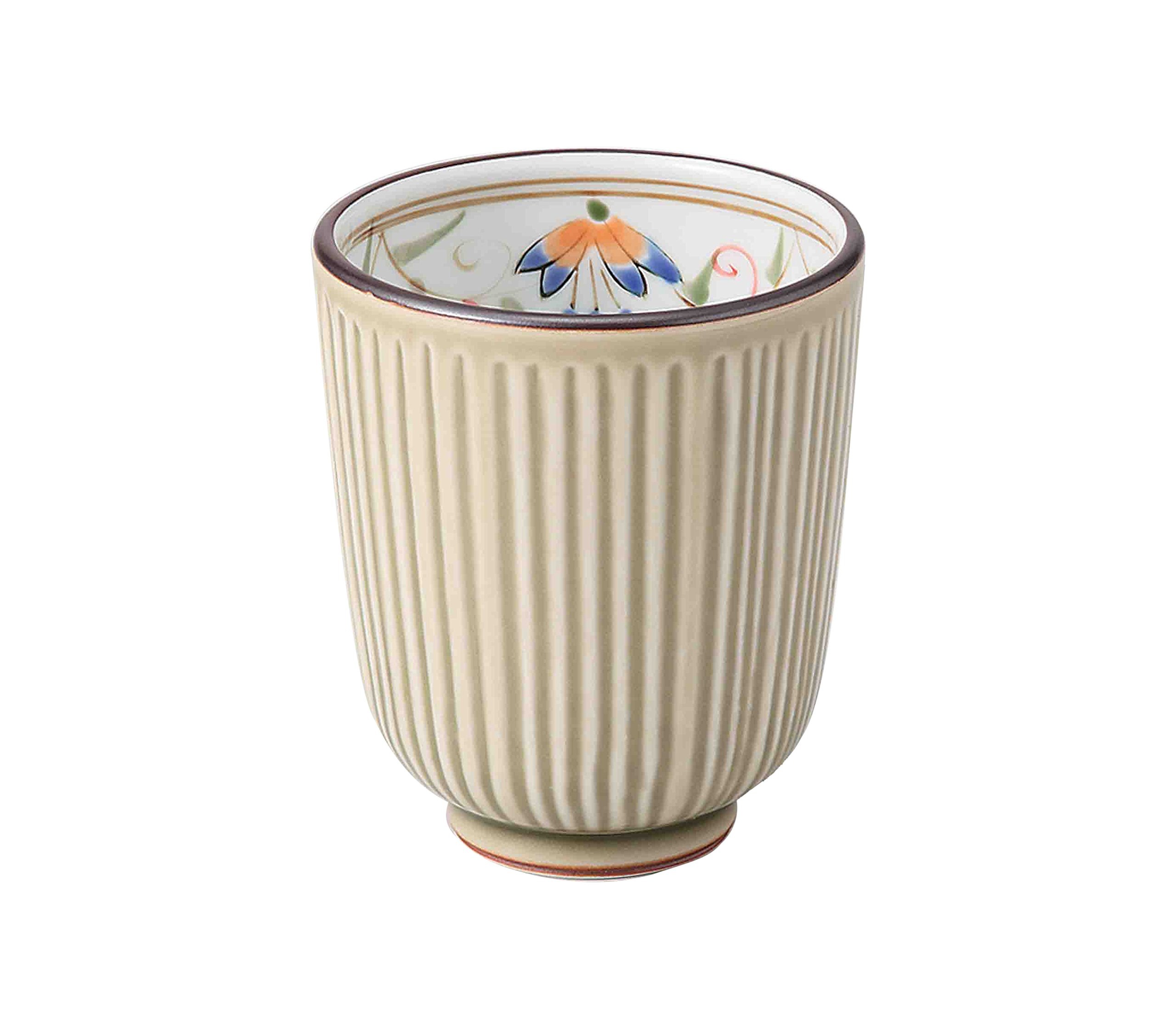 波佐見焼 軽量湯のみ 花連柄 緑色 3個セット 12357