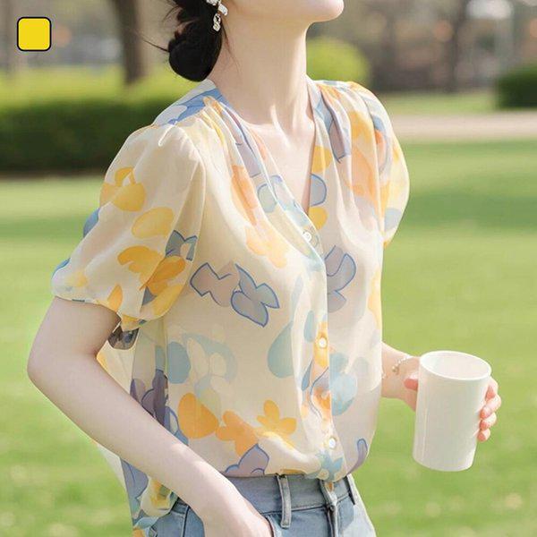 女性フラワープリントパフ半袖ブラウスJSW-BLH-SP0000CVH 4,791円