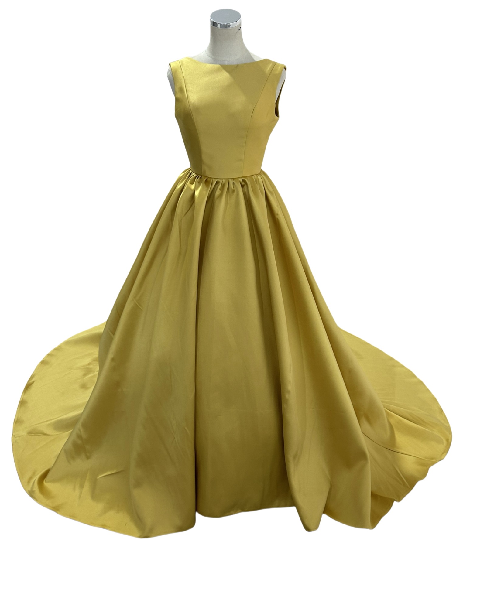 イエロー カラードレス ノースリーブ ミカドサテン ファスナー エレガント 二次会