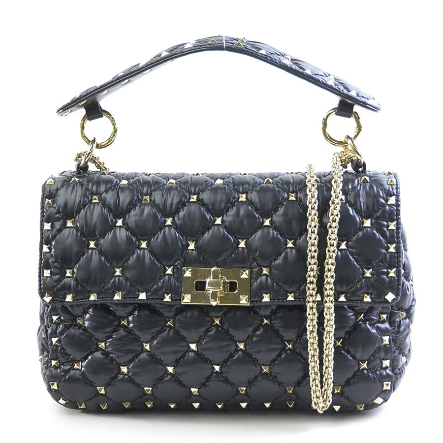 ヴァレンティノ ガラヴァーニ Valentino Garavani ハンドバッグ ショルダーバッグ VALENTINO x MONCLER ナイロン ブラック ゴールド レディース e59195g