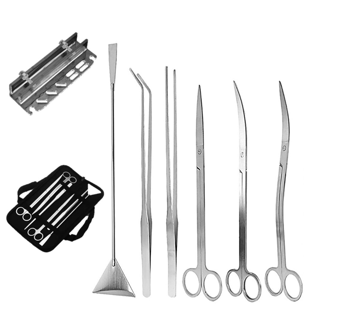 ST TS アクリル収納ラック付き 水草 トリミング 水槽 掃除 8点セット ピンセット 2本 ハサミ 3本 サンドフラッター 1本 収納バッグ付き (アクリル収納ラック付き 8点セット)