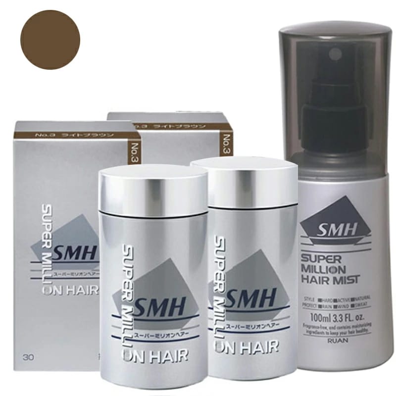 ルアン スーパー ミリオンヘアー ライトブラウン 30g ×2 + ヘアミスト 100ml ×1 ボリューム ふりかけ 薄毛 抜け毛 白髪 対策 増毛パウダー 髪 頭皮 分け目 薄毛隠し