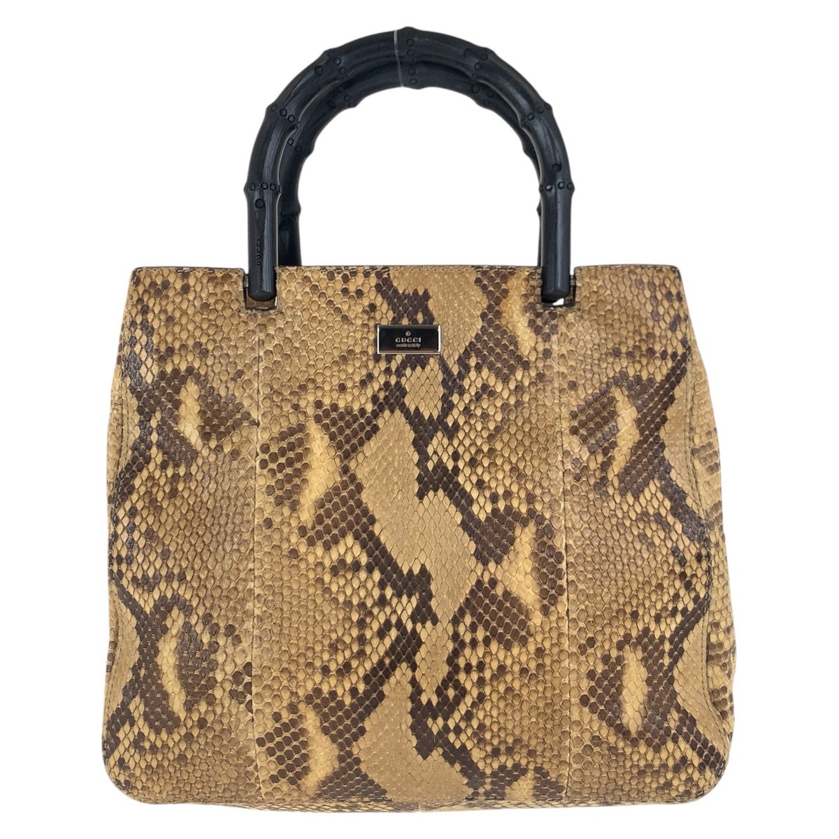 美品 バンブー ブラウン シルバー金具 パイソン 002 1061 トートバッグ ハンドバッグ レディース 502420