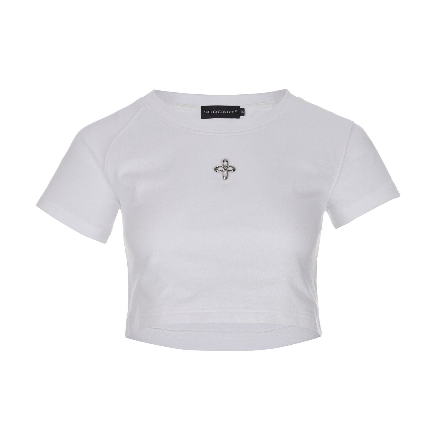 【SURGERY】 SURGERY UNBALANCE METAL CLOVER LOGO CROP T-SHIRTS : WHITE