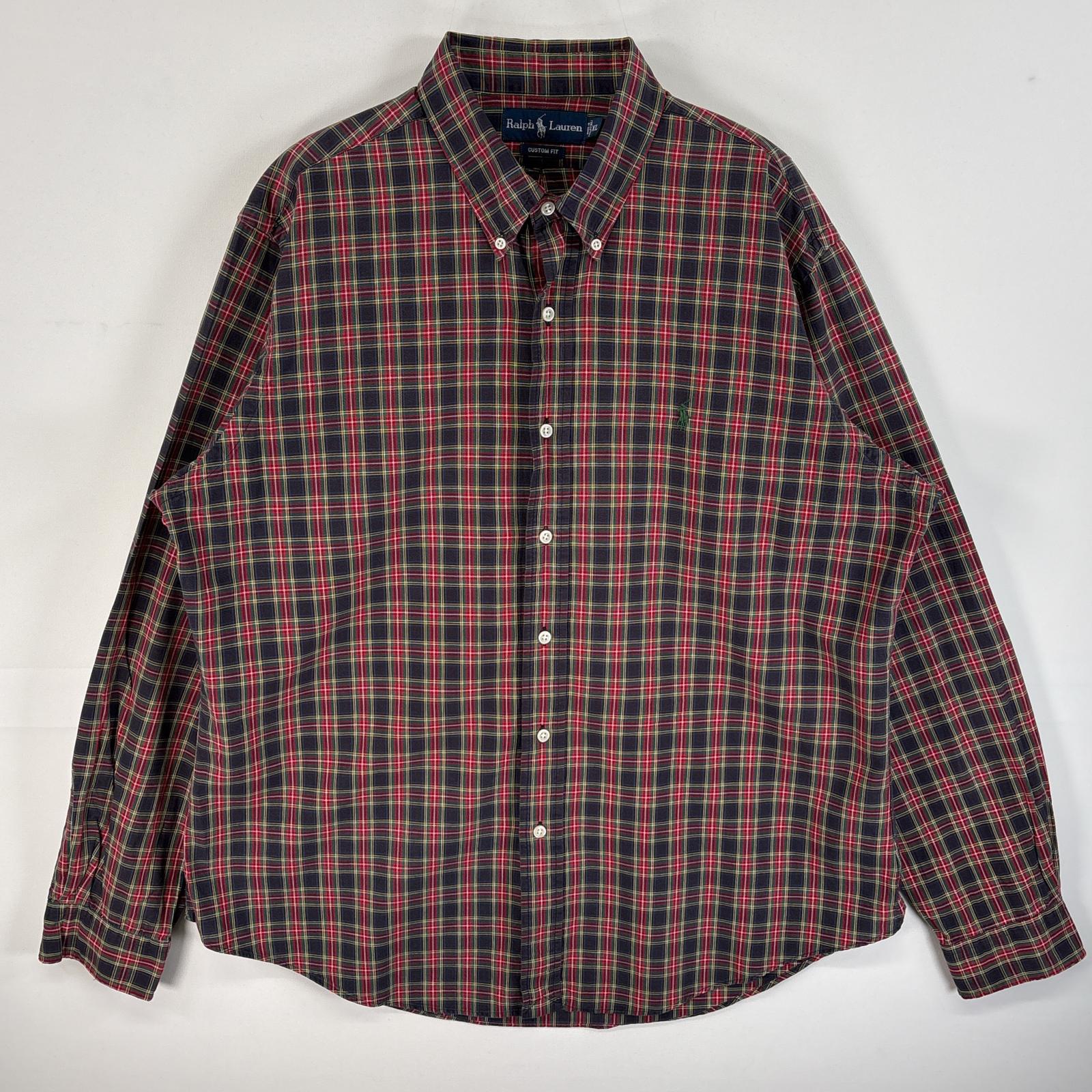 古着 90s/90年代 長袖シャツ チェック ボタンダウンシャツ ロゴ 刺繍 XL ブラック系 マルチカラー メンズ 5,225円