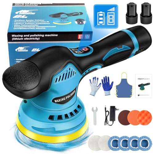 【2024強化版】Bippoer ポリッシャー 充電式 電動ポリッシャー 大容量バッテリ一2個搭載 12V ダブルアクション 車 コードレスポリッシャー 8段変速 5500回転/分 ディスク直径125