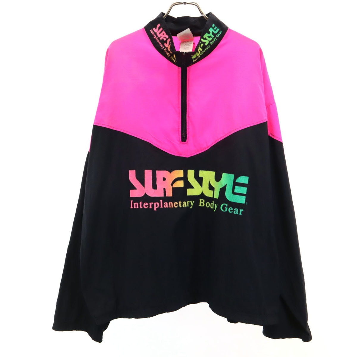 Surf STYLE 90s オールド ハーフジップ ナイロンジャケット ONE SIZE ブラック プルオーバー メンズ 古着