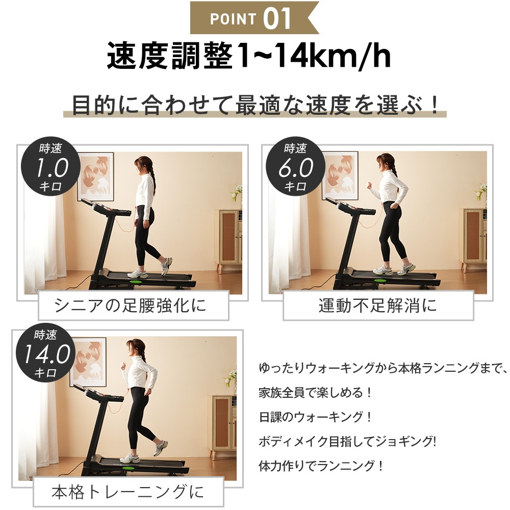 【国内出荷 - 3日配達】ランニングマシン 電動ランニングマシン ルームランナー MAX14km/h アプリ連動 移動便利 折りたたみ可能 フィットネスマシーン ダイエット器具 キャスター付き 心拍数