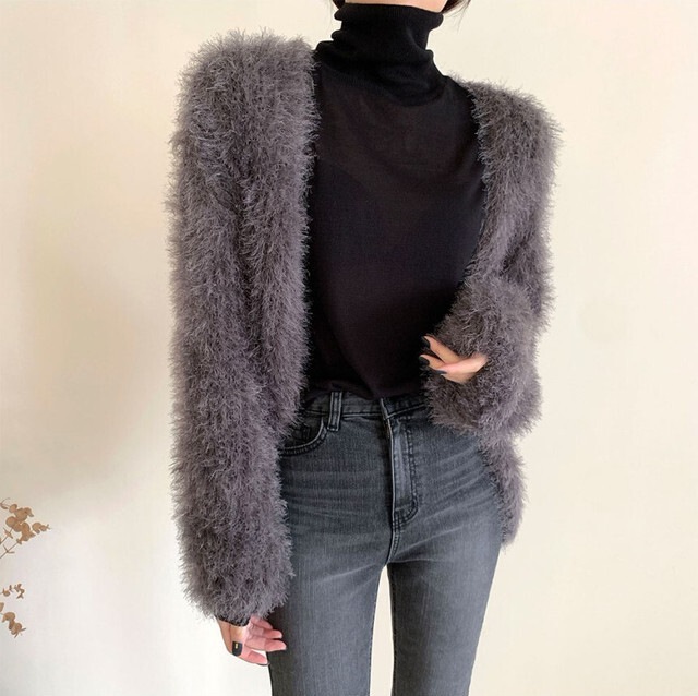 【送料無料】レディース 長袖カーディガン ヴィンテージルーズソリッドカラー セーターショート