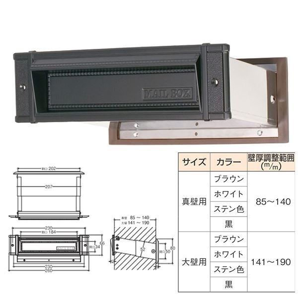 メイルシュート/埋込専用ポスト [No.18 真壁] 黒 水上金属 [部品 DIY 日曜大工]