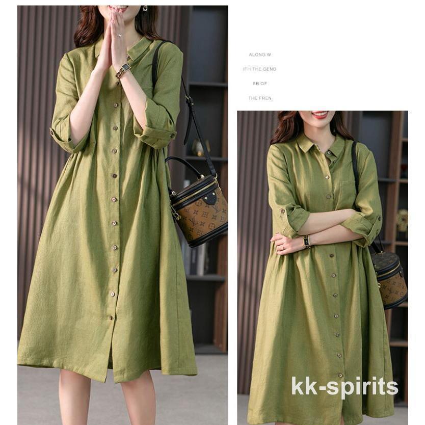 リネンチュニック シャツワンピース レディース ワンピース 綿麻混 ワンピース 夏 春 秋 七分袖 リネン 大きいサイズ 体型カバー 森ガール 膝丈